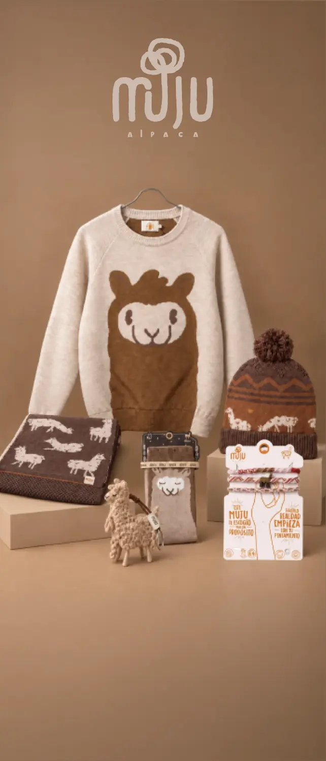 Colección Muju Alpaca: chompa, manta y gorro tejidos